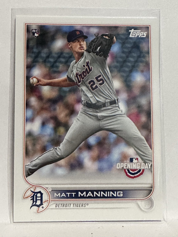 #102 Matt Manning Rookie Detroit Tigers 2022 Topps Opening Day Baseball Card